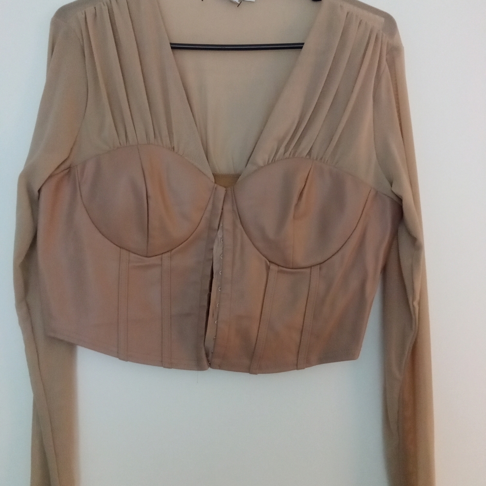 Mesh blouse with corset XL taupe